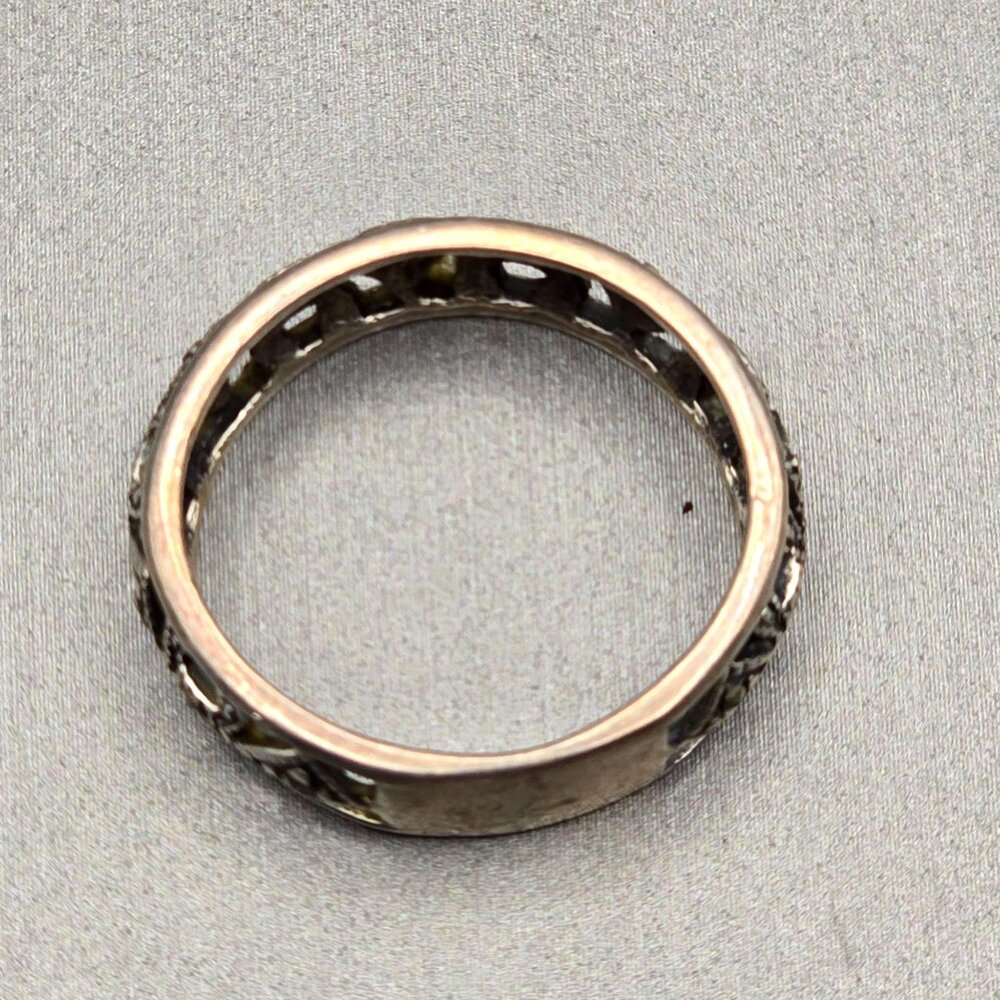 VTG Sterling Silver & Marcasite Lace Filigree 6.3mm Band Ring Size 7.5 Signed - Picture 4 of 7
